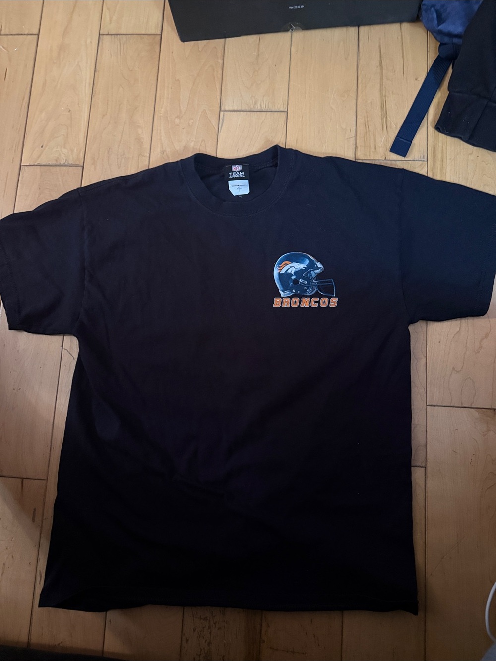 NFL Black Denver Broncos Helmet Chest Tee with Orange Accents